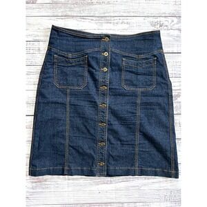 BE GIRL Women's Dark Wash Denim Button Front A-Line Midi Skirt XL